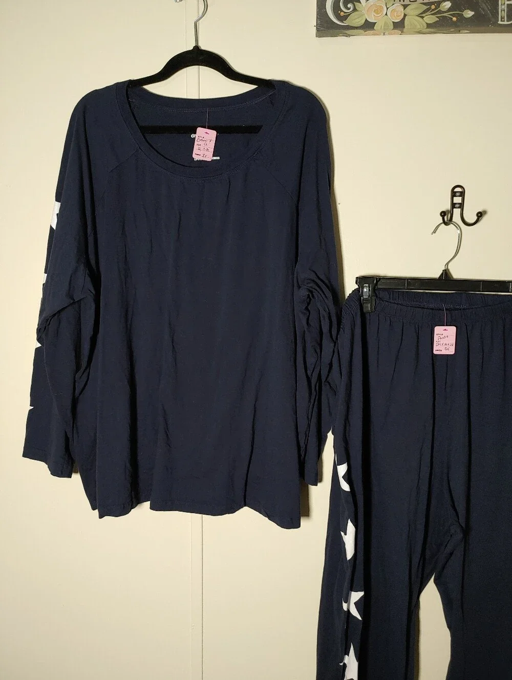 Dreams & Co. 3X Adorable Blue W/white Stars Long Sleeve Pajama Set